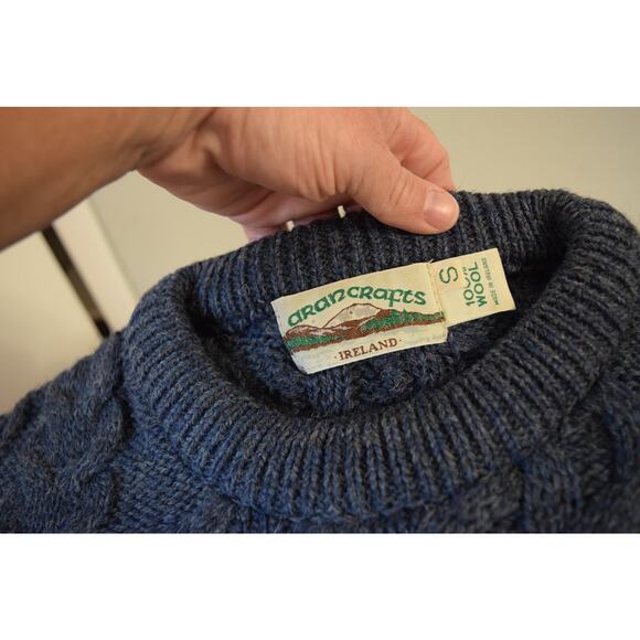 Aran Crafts Sweater Mens Small Blue 100% Wool Cable Knit Aran Fisherman Ireland - Picture 4 of 4